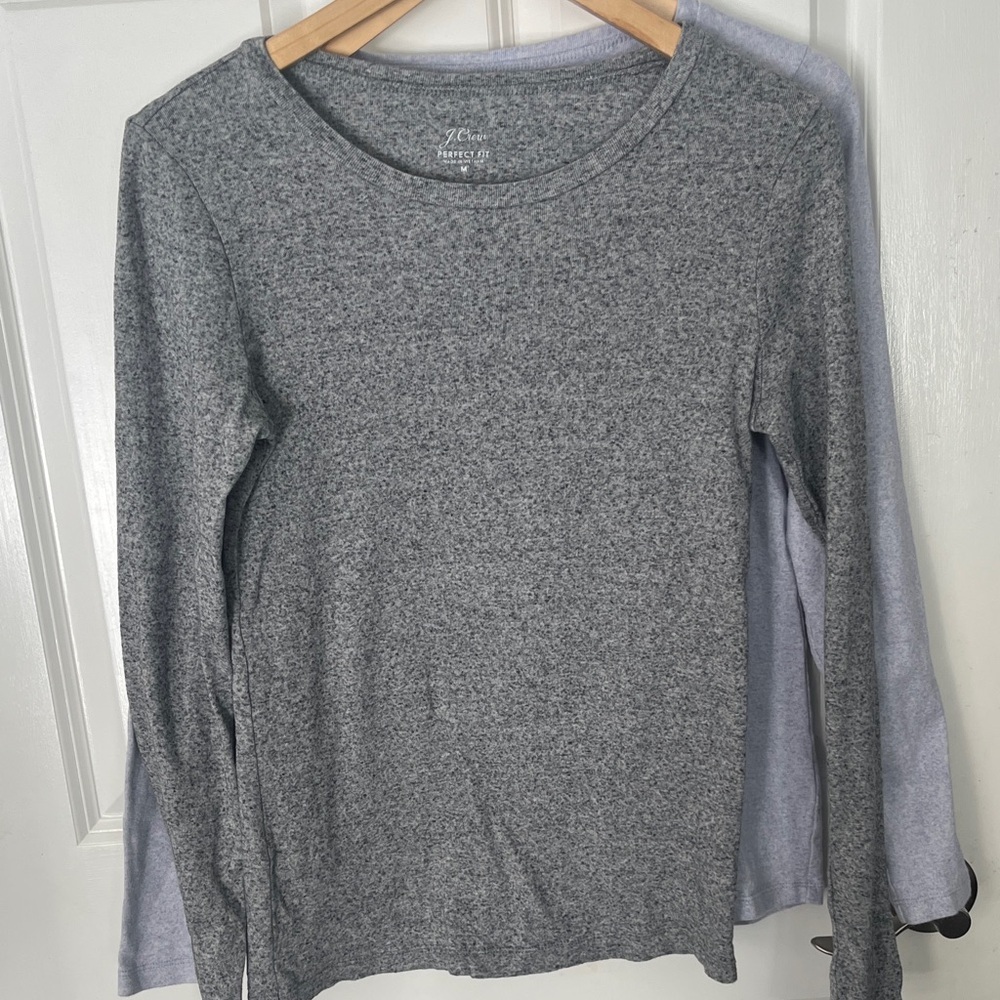 J. Crew Perfect Tee set 2 lilac and Gray Long Sleeve cotton crew neckTees - Picture 5 of 7